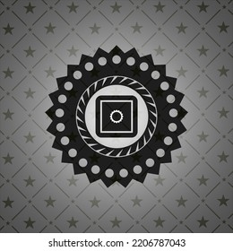 bank safe icon inside black emblem. 