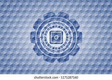bank safe icon inside blue polygonal emblem.
