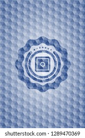 bank safe icon inside blue badge with geometric background.