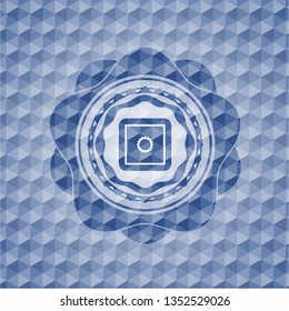 bank safe icon inside blue polygonal emblem.