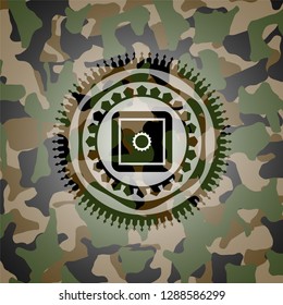 bank safe icon inside camo emblem