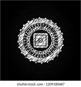 bank safe icon inside chalkboard emblem on black board