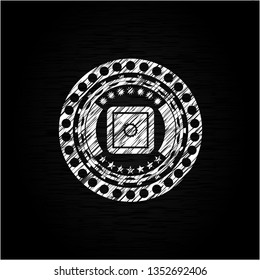 bank safe icon inside chalkboard emblem written on a blackboard
