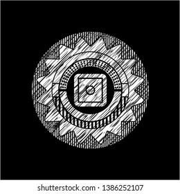 bank safe icon inside chalkboard emblem on black board