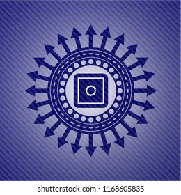 bank safe icon inside emblem with jean texture