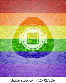 bank safe icon inside emblem on mosaic background with the colors of the LGBT flag