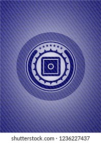 bank safe icon inside emblem with denim high quality background
