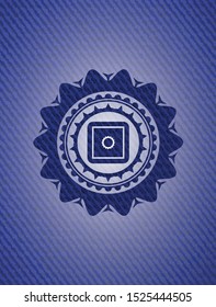 bank safe icon inside emblem with denim high quality background