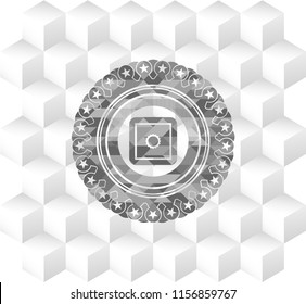 bank safe icon inside grey emblem. Vintage with geometric cube white background