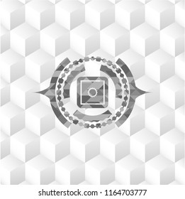 bank safe icon inside grey emblem with cube white background