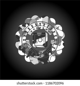 bank safe icon inside grey camo emblem