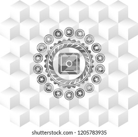 bank safe icon inside grey emblem with cube white background