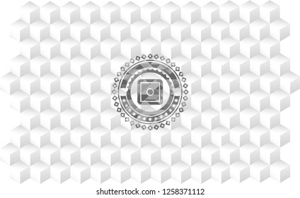 bank safe icon inside grey emblem with cube white background