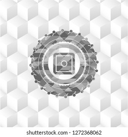 bank safe icon inside grey icon or emblem with geometric cube white background