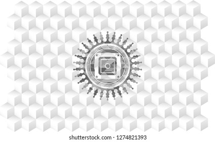 bank safe icon inside grey icon or emblem with geometric cube white background