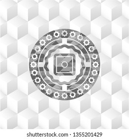 bank safe icon inside grey emblem. Retro with geometric cube white background