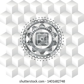bank safe icon inside grey emblem. Vintage with geometric cube white background