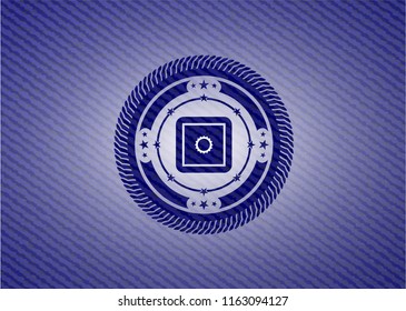 bank safe icon inside jean or denim emblem or badge background