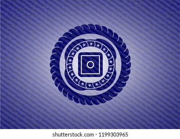 bank safe icon inside jean or denim emblem or badge background