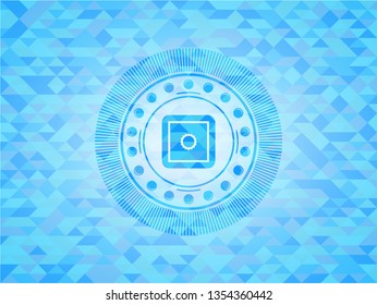 bank safe icon inside light blue mosaic emblem