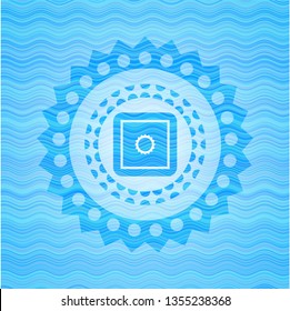 bank safe icon inside light blue water emblem background.
