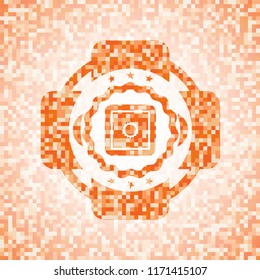 bank safe icon inside orange mosaic emblem