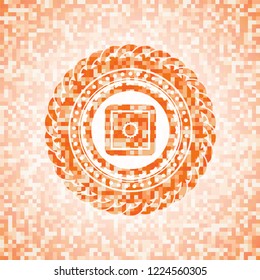 bank safe icon inside orange mosaic emblem with background