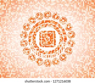 bank safe icon inside orange mosaic emblem