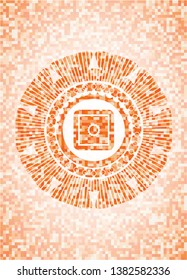 bank safe icon inside orange mosaic emblem with background