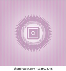 bank safe icon inside pink emblem