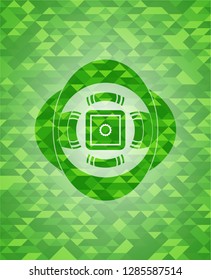 bank safe icon inside realistic green mosaic emblem