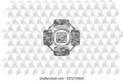 bank safe icon inside realistic grey emblem with geometric cube white background