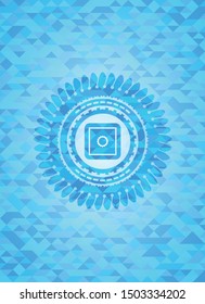 bank safe icon inside realistic light blue emblem. Mosaic background