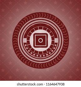 bank safe icon inside red emblem. Vintage.