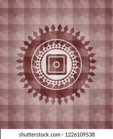 bank safe icon inside red seamless badge with geometric pattern.