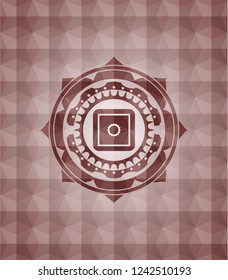 bank safe icon inside red seamless geometric badge.