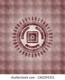 bank safe icon inside red seamless badge with geometric pattern background.