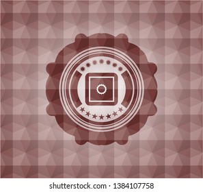 bank safe icon inside red polygonal badge. Seamless.
