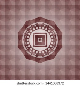 bank safe icon inside red seamless badge with geometric pattern.