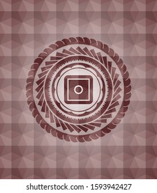 bank safe icon inside red badge with geometric background. Seamless.
