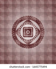 bank safe icon inside red seamless emblem or badge with abstract geometric polygonal pattern background.
