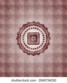 bank safe icon inside red seamless badge with geometric pattern. 