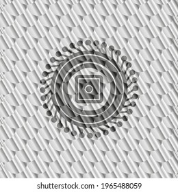 icono de banco seguro dentro del emblema brillante de plata. Patrón de escalas. Ilustración vectorial. Detallado. 