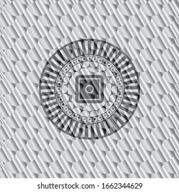 bank safe icon inside silver color emblem or badge. Scales pattern. Vector Illustration. Detailed.