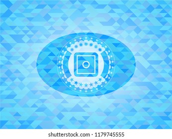 bank safe icon inside sky blue mosaic emblem