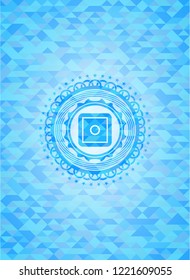 bank safe icon inside sky blue emblem with mosaic ecological style background