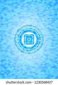 bank safe icon inside sky blue emblem. Mosaic background