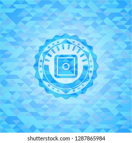 bank safe icon inside sky blue mosaic emblem