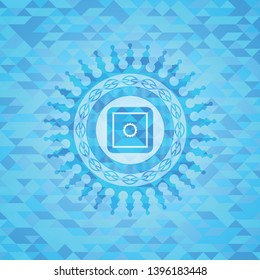bank safe icon inside sky blue mosaic emblem