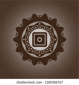 bank safe icon inside wood emblem. Vintage.